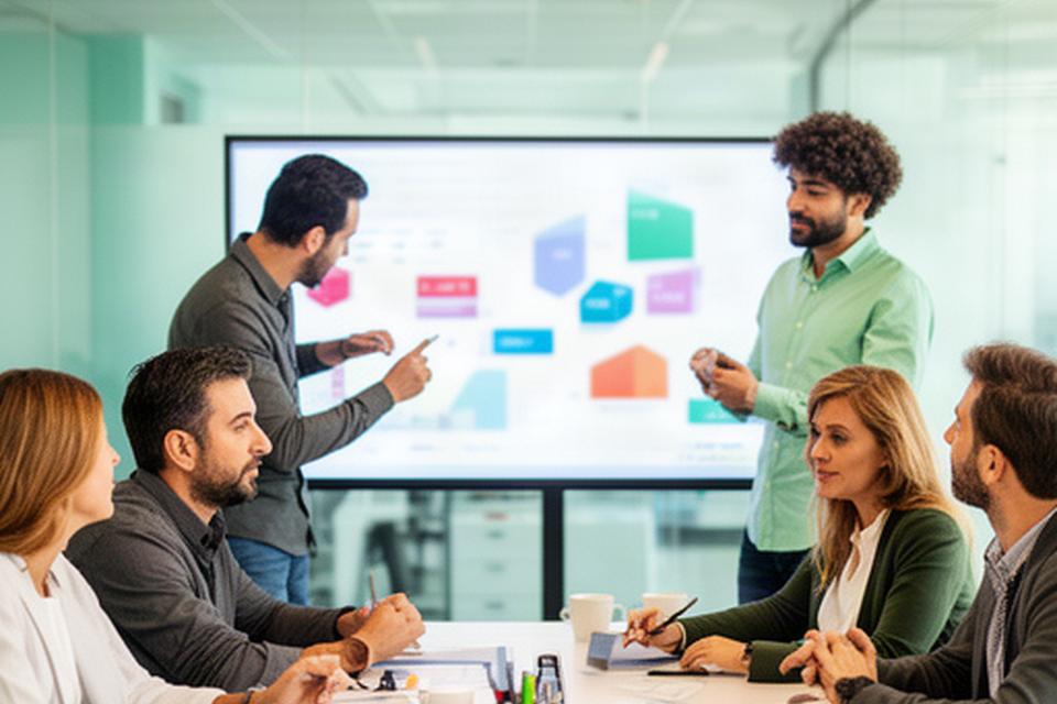 Equipo de analítica revisando indicadores en una pantalla durante una reunión de trabajo en Catarroja